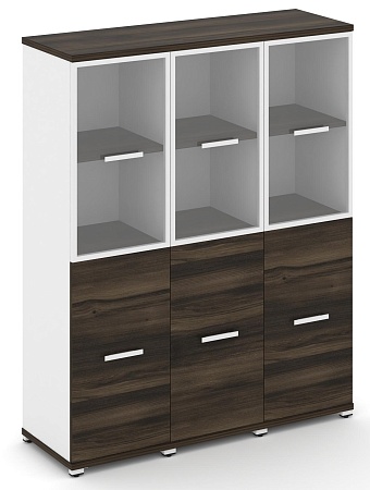 Шкаф три узкие секции, 4 ниши (3 фасада ЛДСП, 2 ниши + 2 фасада стекло прозрачное в раме, 2 ниши) CN.STU-432 RP B/W