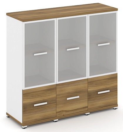 Шкаф три узкие секции, 3 ниши (3 фасада ЛДСП, 1 ниша + 3 фасада стекло белое матовое, 2 ниши) CN.STU-332 RM B/W