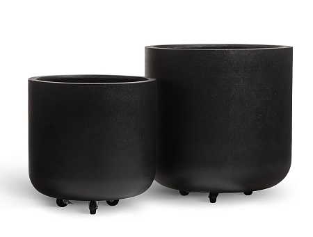 Кашпо TREEZ Ergo Hard Rock Цилиндрическая чаша Антрацит на колёсиках д-73, в-75 см