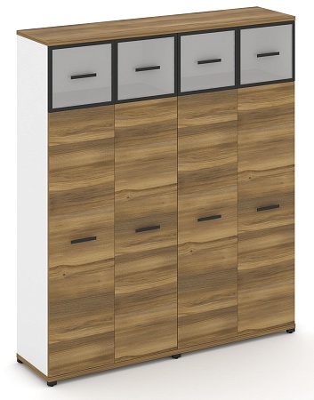 Шкаф две широкие секции, 5 ниш (4 фасада ЛДСП, 4 ниши + 4 фасада стекло белое матовое в раме,  1 ниша) CN.STS-527 RM B/W