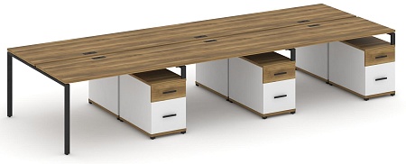 Рабочая станция на 6 мест с тремя двухсторонними опорными тумбами CN.DRS-355 B/W