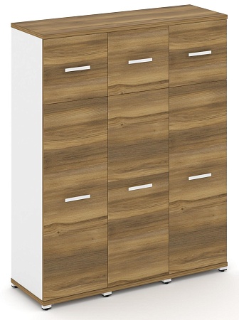 Шкаф 3 узкие секции, 4 ниши (3 фасада ЛДСП, 3 ниши + 3 фасада стекло белое матовое в раме, 1 ниша) CN.STU-434 B/W