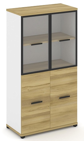 Шкаф две широкие секции, 4 ниши (2 фасада ЛДСП,  2 ниши + 2 фасада стекло прозрачное в раме, 2 ниши) CN.STS-412 RP B/W