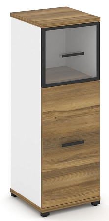 Шкаф одна узкая секция, 3 ниши (фасад ЛДСП, 2 ниши + фасад стекло прозрачное в раме,  1 ниша) CN.STU-314 RP B/W