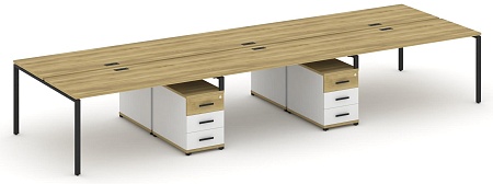 Рабочая станция на 6 мест с двумя двухсторонними опорными тумбами CN.DRS-344 B/W