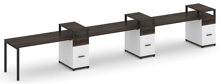 Рабочая станция на 3 места с тремя опорными тумбами CN.ORS-463 B/W