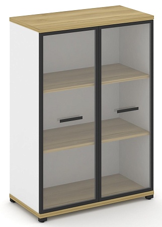 Шкаф две широкие секции, 3 ниши (2 фасада стекло прозрачное в раме, 3 ниши) CN.STS-316 RP B/W