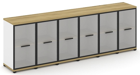 Шкаф шесть узких секций, 2 ниши (6 фасадов стекло белое матовое в раме,  2 ниши) CN.STU-263 RM B/W