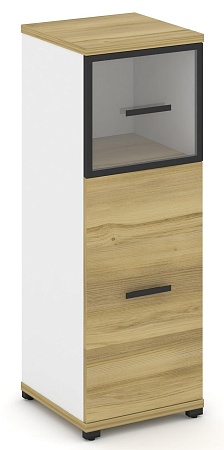 Шкаф одна узкая секция, 3 ниши (фасад ЛДСП, 2 ниши + фасад стекло прозрачное в раме,  1 ниша) CN.STU-314 RP B/W