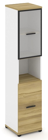 Шкаф одна узкая секция, 5 ниш (фасад ЛДСП  на 2 ниши + фасад стекло белое матовое в раме, на 2 ниши) CN.STU-513 RM B/W