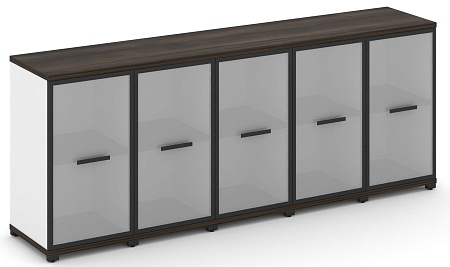 Шкаф пять узких секций, 2 ниши (5 фасадов стекло белое матовое в раме, 2 ниши) CN.STU-253 RM B/W