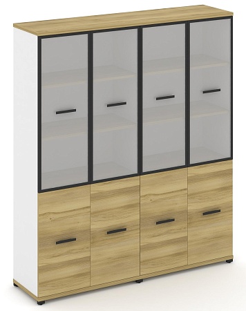 Шкаф две широкие секции, 5 ниш (4 фасада ЛДСП, 2 ниши + 4 фасада стекло белое матовое в раме,  3 ниши) CN.STS-522 RM B/W