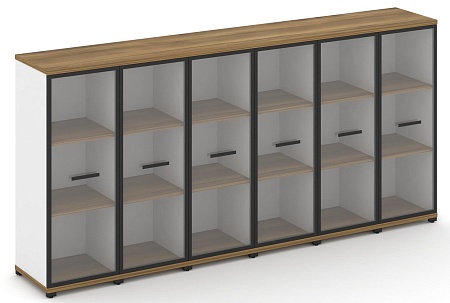 Шкаф шесть узких секций, 3 ниши (6 фасадов стекло прозрачное в раме, 3 ниши) CN.STU-366 RP B/W