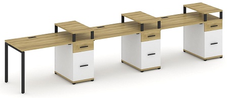 Рабочая станция на 3 места с тремя опорными тумбами CN.ORS-461 B/W
