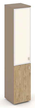 Шкаф высокий узкий левый (1 низкий фасад ЛДСП + 1 средний фасад стекло лакобель Satin в раме) ES.SU-1.2R(L) I/U