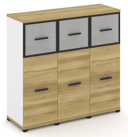 Шкаф три узкие секции, 3 ниши (3 фасада ЛДСП, 2 ниши + 3 фасада стекло белое матовое в раме, 1 ниша) CN.STU-334 RM B/W