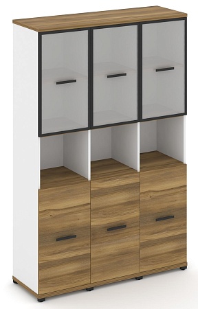 Шкаф три узкие секции, 5 ниш (3 фасада ЛДСП  2 ниши + 3 фасада стекло белое матовое в раме, 2 ниши) CN.STU-533 RM B/W