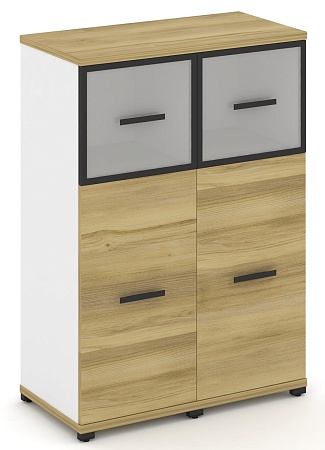 Шкаф две узкие секции, 3 ниши (2 фасада ЛДСП, 2 ниши + 2 фасада стекло стело белое матовое в раме, 1 ниша) CN.STU-324 RM B/W