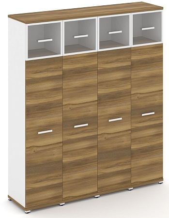 Шкаф четыре узкие секции, 5 ниш (4 фасада ЛДСП, 4 ниши + 4 фасада стекло прозрачное в раме, 1 ниша) CN.STU-547 RP B/W