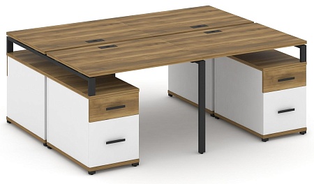 Рабочая станция на 4 места с двумя двухсторонними опорными тумбами CN.DRS-329 B/W