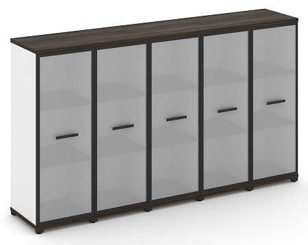 Шкаф пять узких секций, 3 ниши (5 фасадов стекло белое матовое в раме, 3 ниши) CN.STU-356 RM B/W