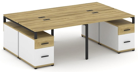 Рабочая станция на 4 места с двумя двухсторонними опорными тумбами CN.DRS-330 B/W