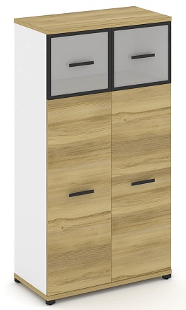 Шкаф две широкие секции, 4 ниши (2 фасада ЛДСП, 3 ниши + 2 фасада стекло белое матовое в раме, 1 ниша) CN.STS-414 RM B/W