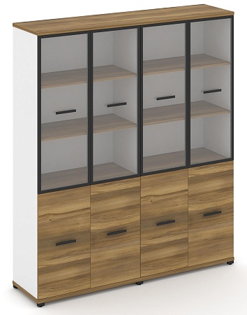 Шкаф две широкие секции, 5 ниш (4 фасада ЛДСП, 2 ниши + 4 фасада стекло прозрачное в раме, 3 ниши) CN.STS-522 RP B/W