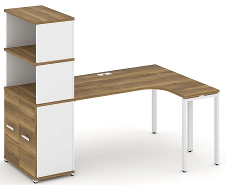 Стол эргономичный с опорным распашным шкафом с надставкой высокой правый CN.SA-215(R) B/W