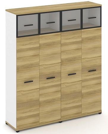 Шкаф две широкие секции, 5 ниш (4 фасада ЛДСП, 4 ниши + 4 фасада стекло прозрачное в раме, 1 ниша) CN.STS-527 RP B/W