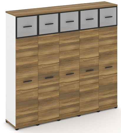 Шкаф пять узких секций, 5 ниш (5 фасадов ЛДСП, 4 ниши + 5 фасадов стекло белое матовое в раме, 1 ниша) CN.STU-557 RM B/W