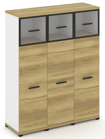 Шкаф три узкие секции, 4 ниши (3 фасада ЛДСП, 3 ниши + 3 фасада стекло прозрачное в раме, 1 ниша) CN.STU-434 RP B/W