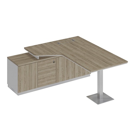 Стол руководителя эргономичный на опорной тумбе левый СИ 113