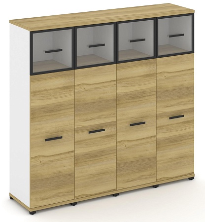 Шкаф четыре узкие секции, 4 ниши (4 фасада ЛДСП, 3 ниши + 4 фасада стекло прозрачное в раме, 1 ниша) CN.STU-444 RP B/W