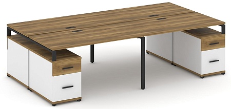 Рабочая станция на 4 места с двумя двухсторонними опорными тумбами CN.DRS-331 B/W