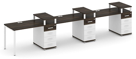 Рабочая станция на 3 места с тремя опорными тумбами CN.ORS-457 B/W