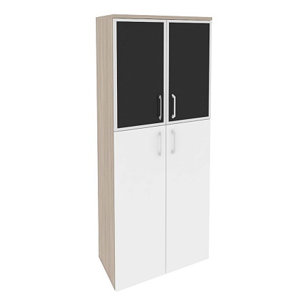 Шкаф высокий широкий (2 средних фасада ЛДСП + 2 низких фасада стекло лакобель в раме) O.ST-1.7Rblack