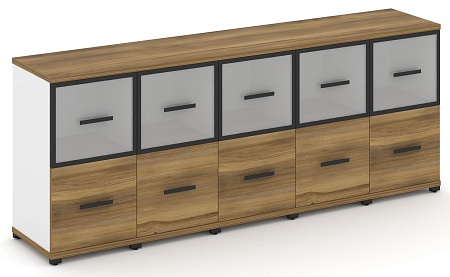 Шкаф пять узких секций, 2 ниши (5 фасадов  ЛДСП, 1 ниша + 5 фасадов стекло белое матовое в раме, 1 ниша) CN.STU-252 RM B/W