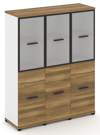 Шкаф три узкие секции, 4 ниши (3 фасада ЛДСП, 2 ниши + 3 фасада стекло белое матовое в раме, 2 ниши) CN.STU-432 RM B/W