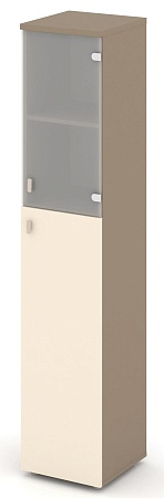 Шкаф высокий узкий правый (1 средний фасад ЛДСП + 1 низкий фасад стекло сатин матовый) ES.SU-1.7(R)