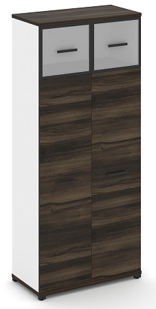 Шкаф одна широкая секция, 5 ниш (2 фасада ЛДСП, 4 ниши + 2 фасада стекло белое матовое в раме, 1 ниша) CN.STS-517 RM B/W