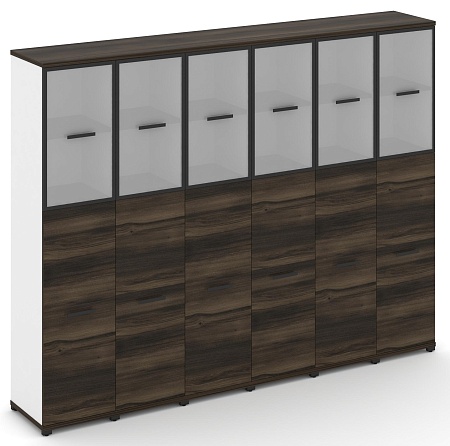 Шкаф шесть узких секций, 5 ниш (6 фасадов ЛДСП,  3 ниши + 6 фасадов стекло белое матовое в раме, 2 ниши) CN.STU-565 RM B/W