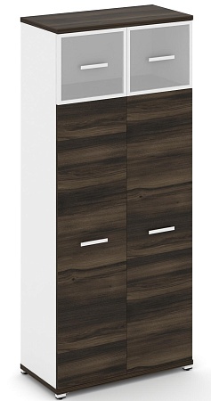 Шкаф одна широкая секция, 5 ниш (2 фасада ЛДСП, 4 ниши + 2 фасада стекло белое матовое в раме, 1 ниша) CN.STS-517 RM B/W