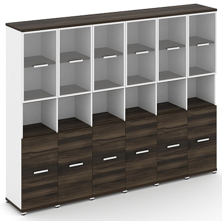 Шкаф шесть узких секций, 5 ниш (6 фасадов ЛДСП, 2 ниши + 6 фасадов стекло прозрачное в раме, 2 ниши) CN.STU-563 RP B/W