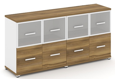 Шкаф две широкие секции, 2 нишии (4 фасада ЛДСП, 1 ниша+ 4 фасада стекло белое матовое в раме, 1 ниша) CN.STS-222 RM B/W