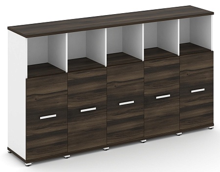 Шкаф пять узких секций, 3 ниши (5 фасадов ЛДСП, 2 ниши + 5 фасадов стекло белое матовое в раме, 1 ниша) CN.STU-354 RM B/W