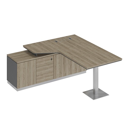 Стол руководителя эргономичный на опорной тумбе левый СИ 113