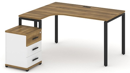 Стол эргономичный левый с опорной тумбой CN.SA-305(L) B/W