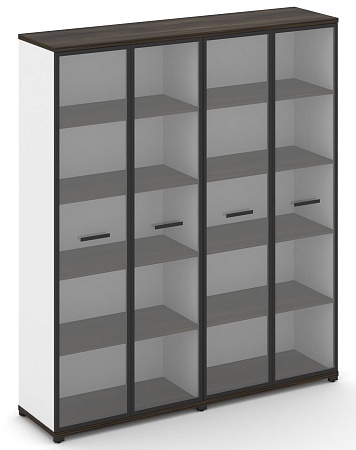 Шкаф две широкие секции, 5 ниш (4 фасада стекло прозрачное в раме,  5 ниш) CN.STS-528 RP B/W