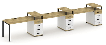 Рабочая станция на 3 места с тремя опорными тумбами CN.ORS-458 B/W